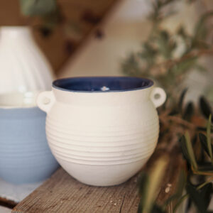 Santorini Cream Ceramic Cliff & Hinoki Wood Candle